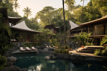 Luxury Resort Villas by Tropical Pool. - obrazy, fototapety, plakaty
