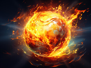 Generous Flaming tennis bal,tennis ball flying in fire on white background