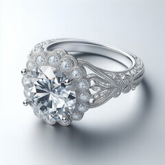 Silver diamond wedding ring isolated on white background