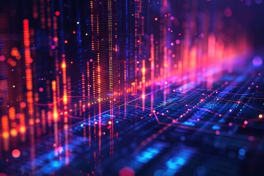 Stock market chart lines and financial graphs on technology abstract background, AI generated