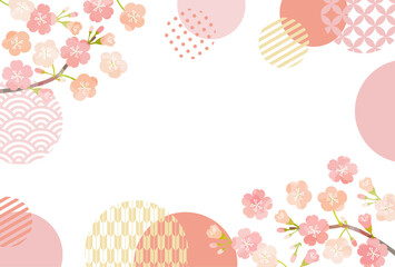 桜と和柄のシンプル春背景1 - obrazy, fototapety, plakaty