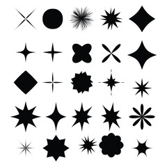 set of silhouettes of stars, Y2k retro sticker pack. Balloon abstract shapes and 8bit icons in trendy retro style. Hello omg yeah. Cartoon graffiti tattoo vector illustration isolated 