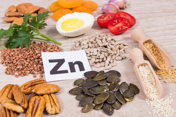 Healthy food and various ingredients as source natural zinc and other vitamins and minerals