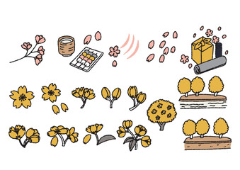 春の桜の手描きイラストセット