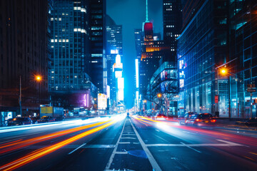 Fototapeta na wymiar Night city street view. Colorful cityscape. AI generated
