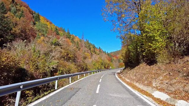 Driving through the Salazar Valley, Valle de Salazar in Navarre, Navarra in Spain, Europe