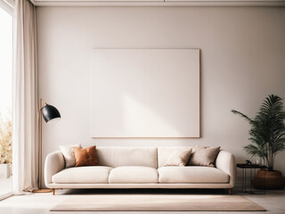 Fototapeta na wymiar Blank canvas: a minimalistic white wall in a modern home interior. Empty photo frame layout on the wall, 3d interior design