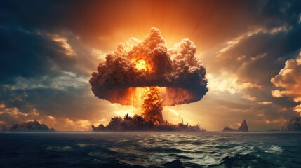 An oceanic nuclear bomb explosion sends shockwaves worldwide, Ai Generated. - obrazy, fototapety, plakaty