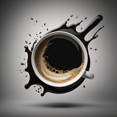 Satisfy Your Coffee Cravings with This Top-View Shot of a White Coffee Mug with Black Coffee,cup of coffee with beans