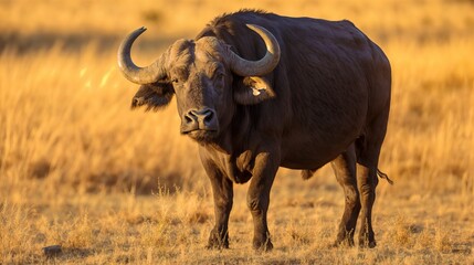 Buffalo Photograph in Wildlife Landscape at Golden Hour - Savanna Animal