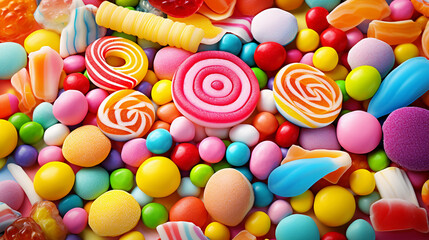 Fototapeta na wymiar many different colorful candies closeup. colorful background