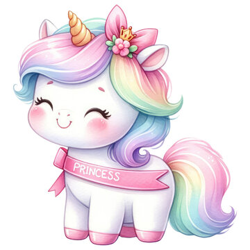 Unicorn in rainbow and white colors for baby and girls birthday party