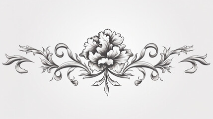 Vintage Baroque Floral Set with Peony and Carnation Flowers - Elegant Black and White Victorian Frame Ornament with Engraved Retro Leaf Scroll Vector Pattern for Decorative Tattoo Design