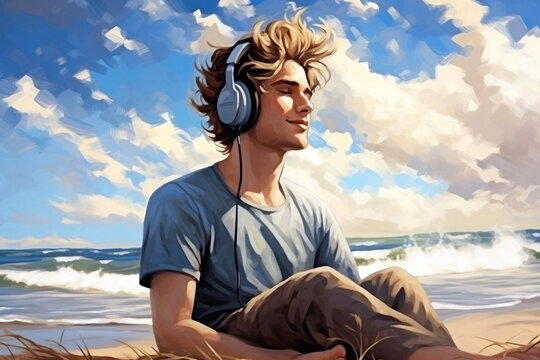 Portrait of a handsome young man enjoying listening to music7