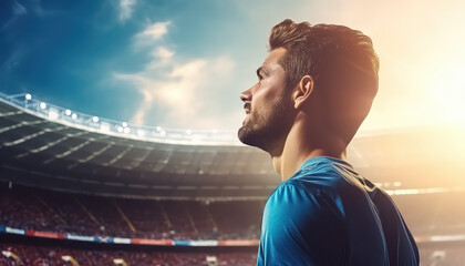 Male team player at stadium looking into the distance