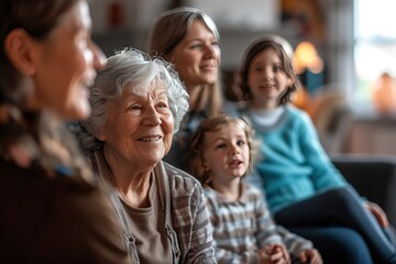 Fototapeta premium Happy Elderly with Grandchildren Smiling Senior with Loving Family