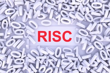 RISC concept with scattered binary code 3D illustration