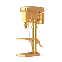 Golden Vertical Drilling Bench Drill Press Machine. 3d Rendering