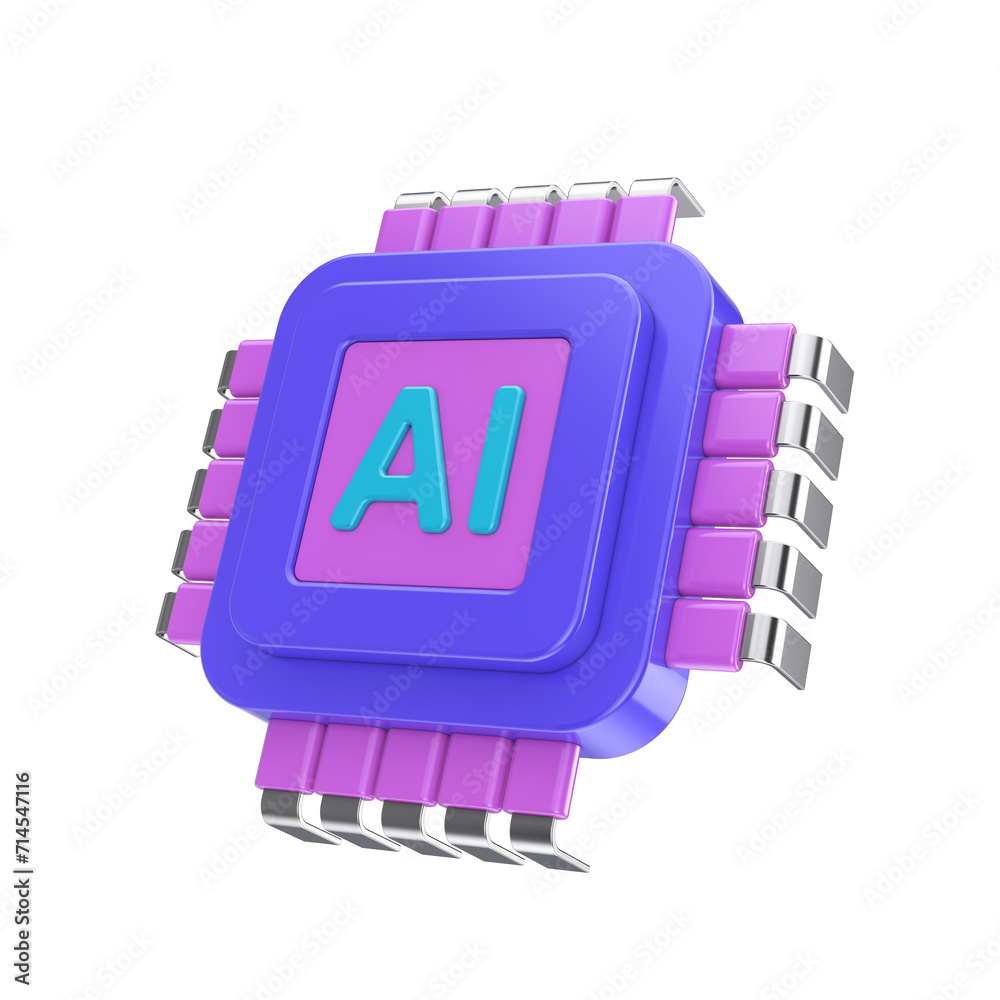 Aufkleber Cartoon AI Powered Microchip CPU Processor Web Icon. 3d Rendering