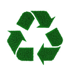 Green Grass in Shape of  Recycle Symbol Icon Sign. 3d Rendering