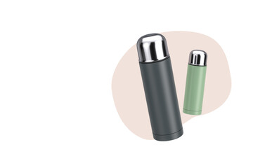 Metallic Case Thermoses Isolated. 3d Rendering