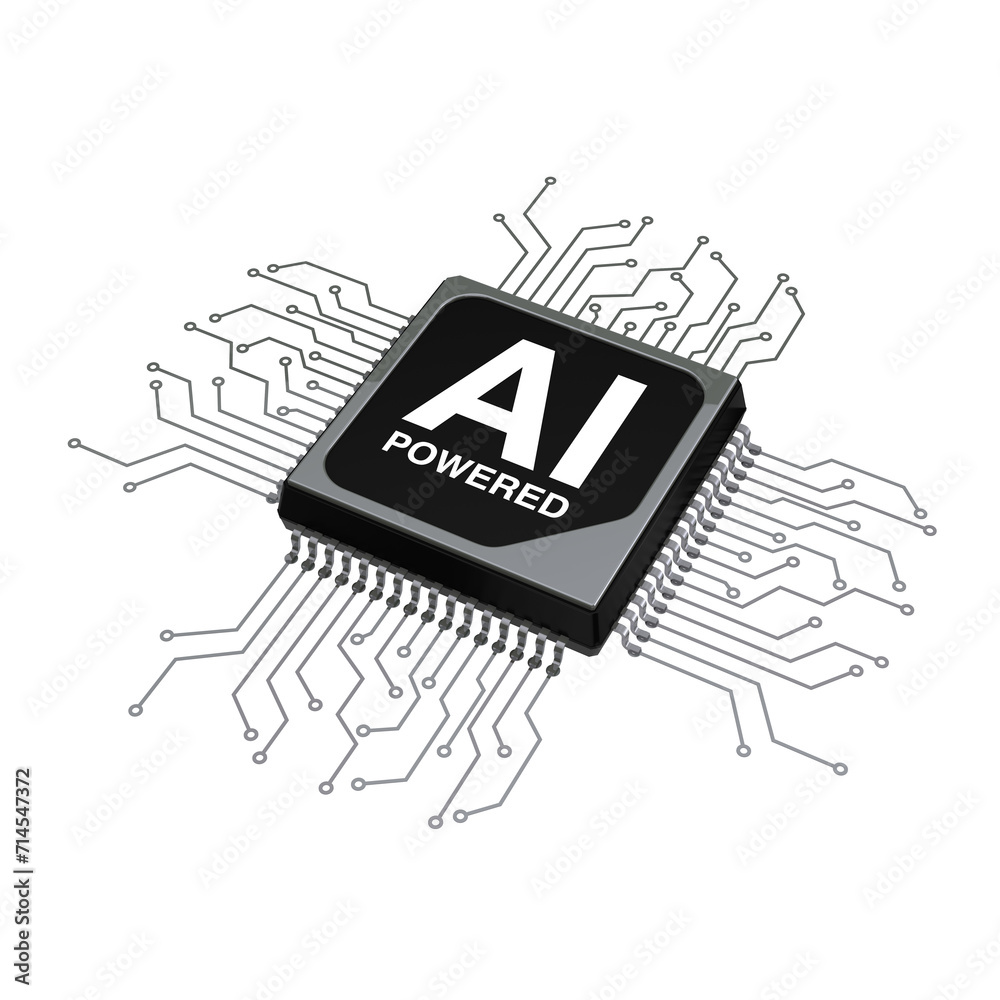 Leinwandbilder AI Powered Microchip CPU Processor with Circuit. 3d Rendering