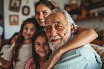 Obraz premium Happy Elderly with Grandchildren Smiling Senior with Loving Family