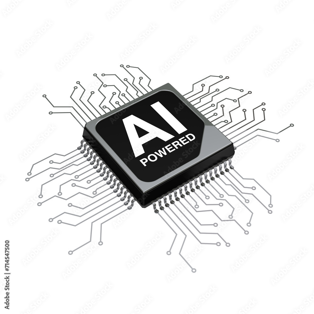 Leinwandbilder AI Powered Microchip CPU Processor with Circuit. 3d Rendering