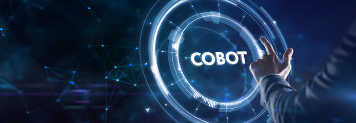 Industrial automation technology concept. Collaborative robot, cobot.