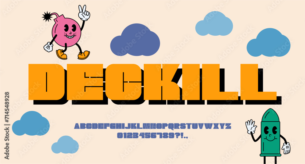 Fototapete deckill font vector display uppercase playful retro vintage editable