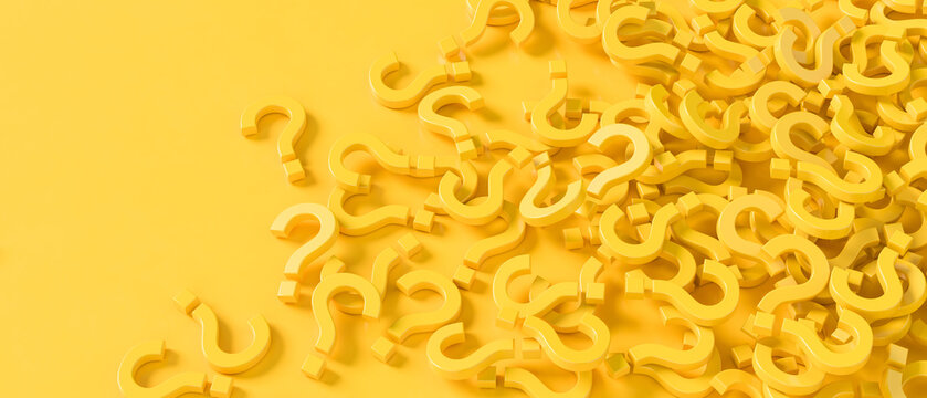 Yellow question marks isolated on yellow background. Question mark background. 3D illustration