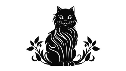 A silhouette of a black cat with a transparent background