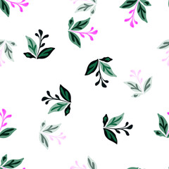 Elegant seamless pattern featuring hand-drawn leaves and florals.