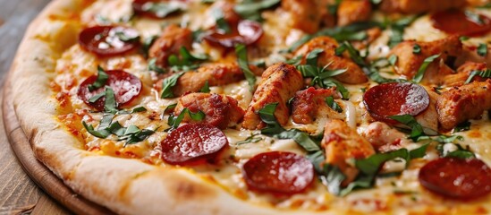 Chicken and chorizo or pepperoni pizza. Flavorful and perfect for sharing.