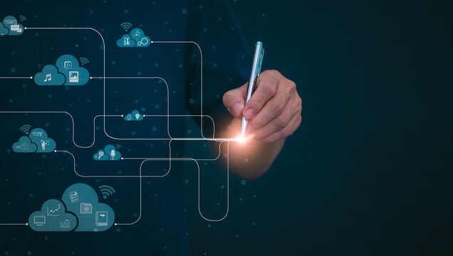 Connecting, communicating, and exchanging with global network cloud data internet technology. Using wireless data with high-speed technology for economic, scientific, and financial development.
