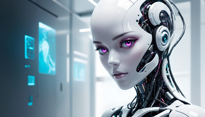 white cybernetic artificial intelligence robot