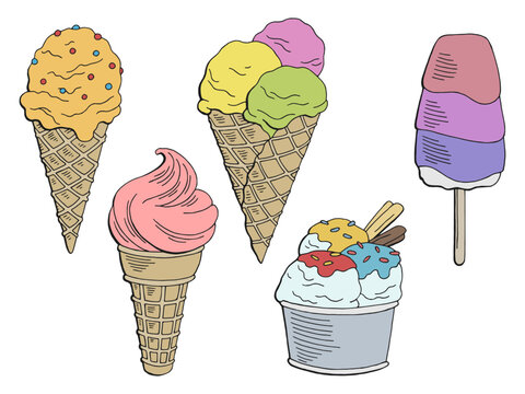 Ice cream dessert graphic color isolated set sketch illustration vector 