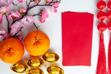 Top view of red packet with customizable space for text or greetings. Lunar celebrations