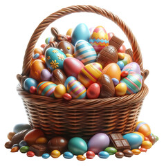 Fototapeta na wymiar Easter basket filled with eggs and candy, Easter Sunday ,3D rendering png , isolated on a transparent background