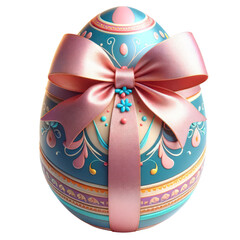 Easter egg with a bow and ribbon, Easter Sunday ,3D rendering png , isolated on a transparent background