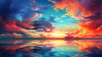 Obraz premium Abstract vivid sky at sunset, copy space, 16:9