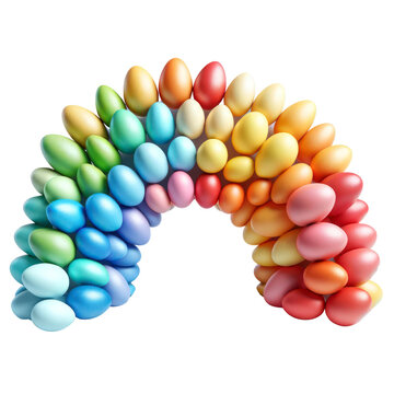 Easter eggs forming a rainbow, Easter Sunday ,3D rendering png , isolated on a transparent background