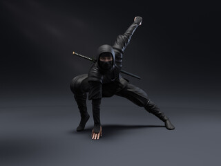3d render : Ninja character with studio background

