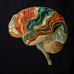 Beautiful gold and silk embroidery of brain - obrazy, fototapety, plakaty