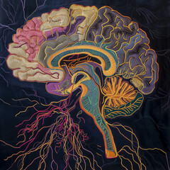 Beautiful gold and silk embroidery of brain