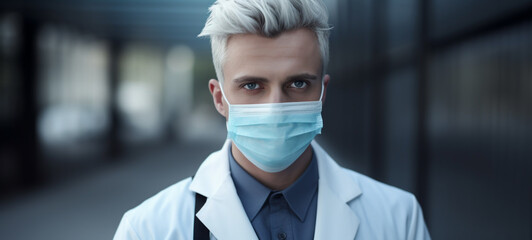 A male doctor wearing a mask with white hair, generative AI