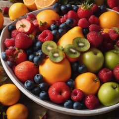 Naklejka na ściany i meble fresh fruits and berries, fruit salad 