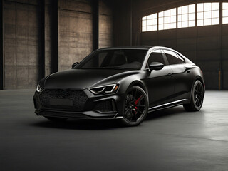 3D rendering of a brand-less generic car in a warehouse. Created using generative AI tools