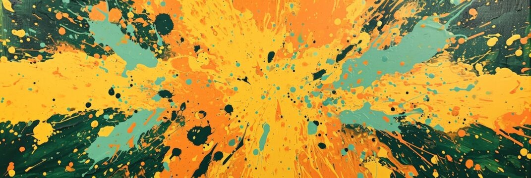 Flaming Yellow and Green Painting on Canvas in the Style of Pop Art Color Explosions Reefwave and Splatter Patterns - Light Red and Dark Green Background created with Generative AI Technology
