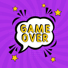 Game Over pop art. Game Over in comic pop art style. Game Over message in sound speech bubble in pop art style. Comic book explosion with text Game Over.